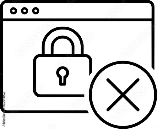 Minimalist Icon of Unsecure Browser Connection, Access Denied, or Security Breach - Digital Security Minimal Line Art Illustration