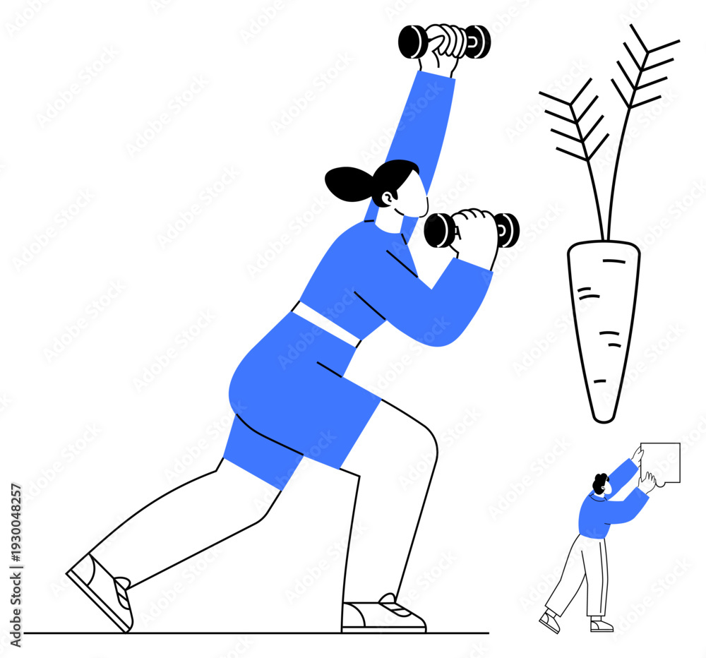 Obraz premium Fitness concept. Fitness combines health, strength, and active lifestyle activities. Fitness shapes personal well-being through exercise, diet, and balanced habits. For training, wellness