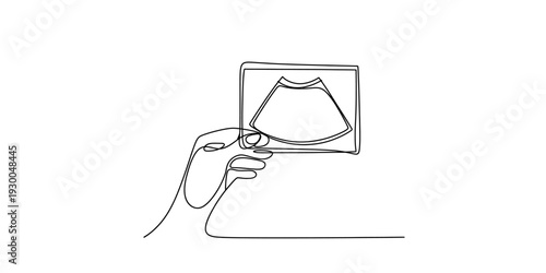Minimalist continuous line drawing of a hand holding an ultrasound scan photograph Vector, illustration
