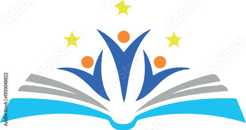 Open book vector illustration with hands and people surrounded by colorful flowers, leaves, and butterflies in a nature inspired design