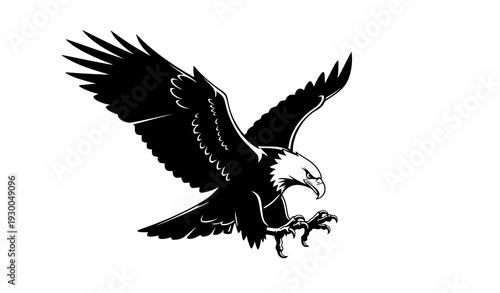 Diving Eagle Silhouette Predator Bird Vector Art Isolated