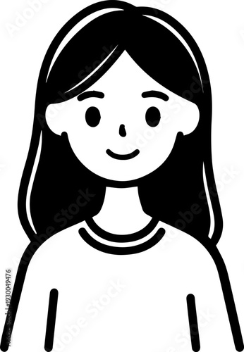 Hand Drawn Cute Cartoon Girl Black and White Avatar Illustration in Minimal Line Art Style Design
