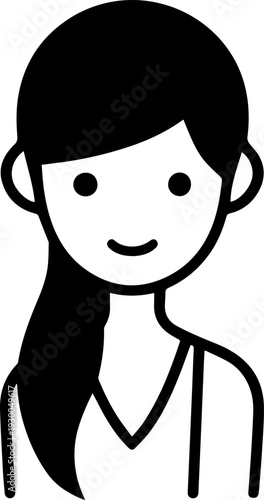 Hand Drawn Cute Cartoon Girl Black and White Avatar Illustration in Minimal Line Art Style Design