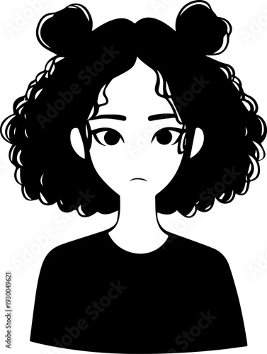 Hand Drawn Cute Cartoon Girl Black and White Avatar Illustration in Minimal Line Art Style Design