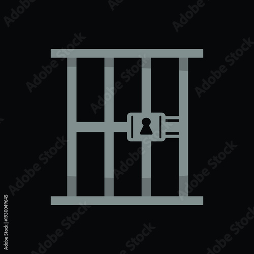 Prison bars jail cell icon vector illustration, metal prison bars, isolated on black background