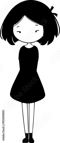 Hand Drawn Cute Cartoon Girl Black and White Avatar Illustration in Minimal Line Art Style Design