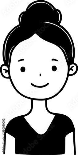 Hand Drawn Cute Cartoon Girl Black and White Avatar Illustration in Minimal Line Art Style Design