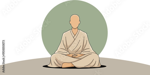 Vector illustration depicting a person in a serene meditation pose, embodying mindfulness, spiritual tranquility, and inner peace for wellness concepts