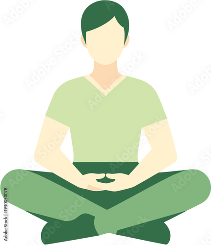 A serene illustration of a man practicing meditation in a peaceful, cross-legged pose, promoting mindfulness, tranquility, and inner calm for mental well-being and a balanced lifestyle