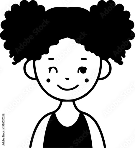 Hand Drawn Cute Cartoon Girl Black and White Avatar Illustration in Minimal Line Art Style Design