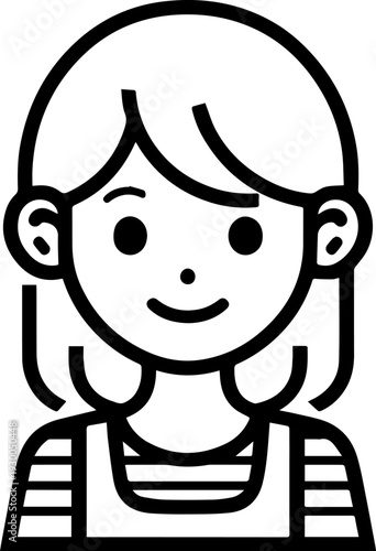 Hand Drawn Cute Cartoon Girl Black and White Avatar Illustration in Minimal Line Art Style Design
