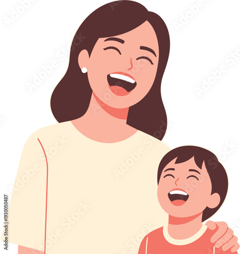 Joyful mother and son sharing a heartwarming moment of laughter and happiness