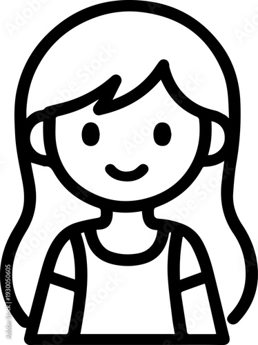 Hand Drawn Cute Cartoon Girl Black and White Avatar Illustration in Minimal Line Art Style Design
