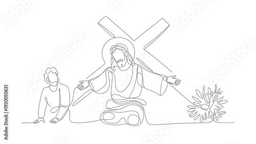 Jesus Christ Carrying the Cross with Crown of Thorns Symbolizing Redemption.