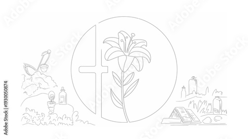 Religious Easter Lily Flower with Cross Symbolizing Resurrection Hope.