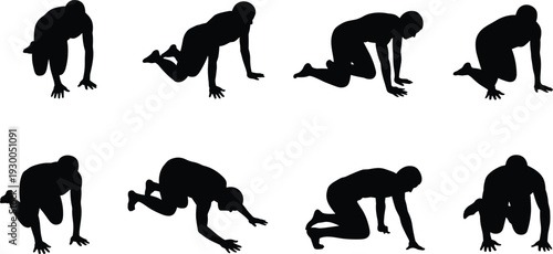 Collection of Male Silhouettes in Dynamic Poses on White Background person human