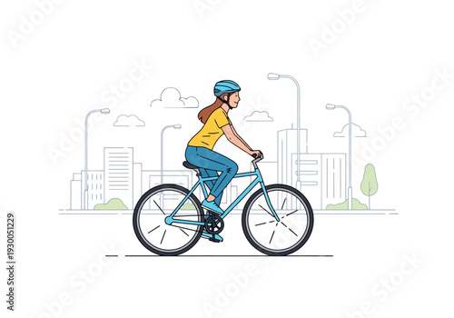 Active Person Cycling Through City Streets on a Bicycle Wearing a Helmet During Daytime Outing