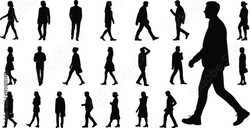 Comprehensive Set of Black Silhouettes of People Walking and Standing person woman