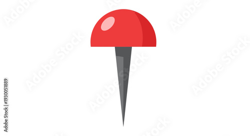 Red Push Pin Vector Illustration, Office Supplies, Flat Design, Concept of Reminder