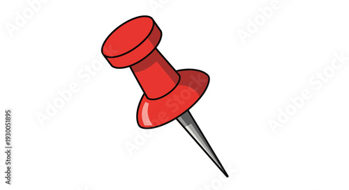 Red Push Pin Vector Illustration, Office Supplies Concept, Isolated Graphic