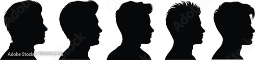 Diverse Male Head Silhouettes Showing Different Hairstyles And Profiles vector illustration