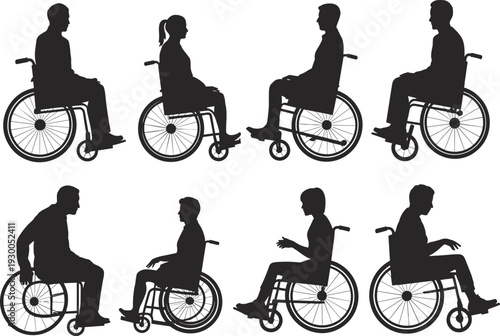 Diverse Silhouettes of Men and Women in Wheelchairs for Accessibility Concepts disability disabled