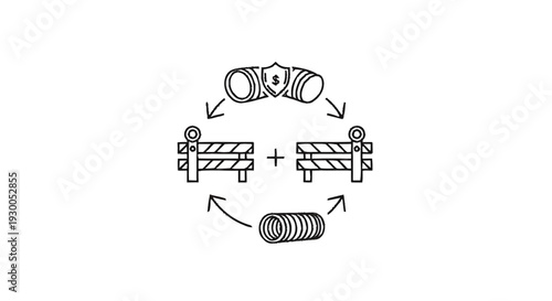 Dog agility course equipment diagram with arrows.