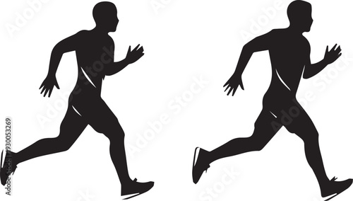 Pair of Male Runner Silhouettes in Dynamic Sprinting Pose for Fitness and Athletics Vector Illustration