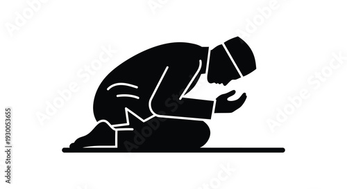 A striking black silhouette depicts a person in a prayerful pose kneeling in reverence silhouette high quality professional