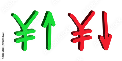 3d yen currency symbol Growth and fall profit with arrow up and down Element for design
