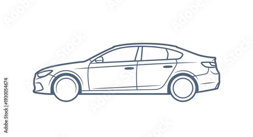 Modern Sedan Car Outline Drawing Side View.