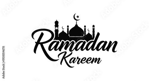 A beautiful ramadan kareem greeting featuring a crescent moon and mosque skyline silhouette high quality professional detailed modern