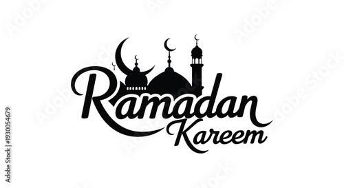 Elegant ramadan kareem calligraphy with a crescent moon and mosque a striking silhouette high quality professional detailed modern