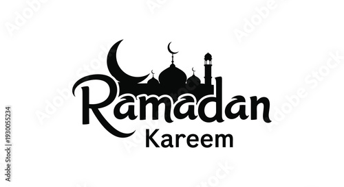 A stylized ramadan kareem greeting featuring a crescent moon mosque and calligraphy silhouette high quality professional detailed modern