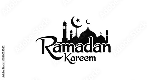 A striking ramadan kareem graphic featuring a mosque and crescent moon in black silhouette high quality professional detailed