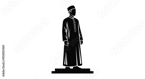 A striking black silhouette of a man in traditional islamic clothing poised with dignity silhouette high quality