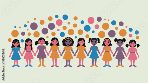 Diverse girls holding hands unity