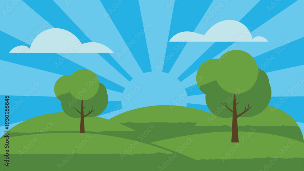 Fototapeta premium Green Hills Blue Sky Landscape