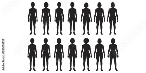 Full Body Silhouettes of Women Showing Diverse Body Types and Hairstyles woman female
