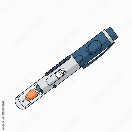 Insulin pen vector illustration in cartoon style for diabetes treatment and blood sugar control isolated on white for medical concepts