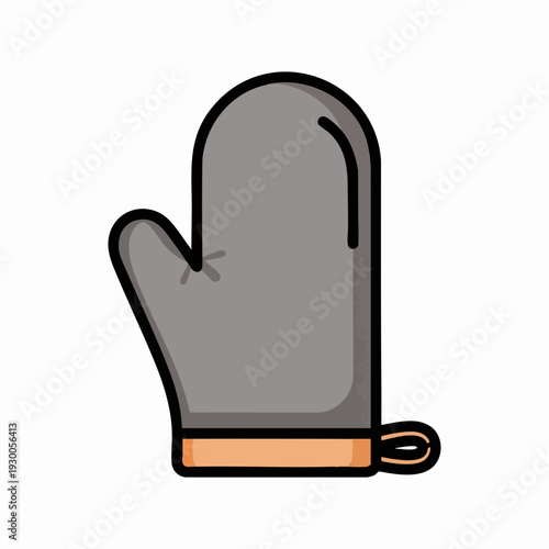 Isolated gray cartoon oven mitt vector illustration; cooking safety equipment clip art; heat resistant glove for baking kitchenware and appliance use