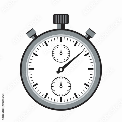Isolated gray stopwatch vector illustration. Classic timer graphic for measuring speed and time. Countdown tool symbol on white background for design elements and concepts.