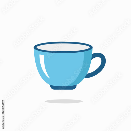 Isolated light blue teacup vector illustration; simple minimal cartoon style design element for beverage branding and drink presentation