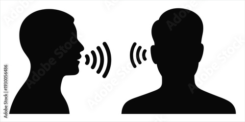 Icon Of Two Heads Communicating With Sound Waves Between Them communication talking