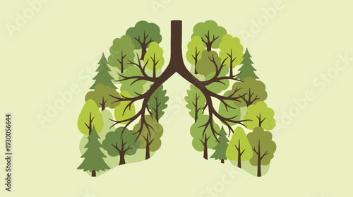 Forest-inspired lungs illustration with trees forming lungs to symbolize clean air, healthy breathing, and environmental well-being.