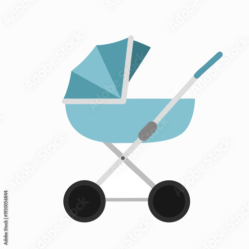 Light Blue Baby Stroller Illustration with Geometric Style Hood Isolated on White for Nursery Designs and Product Mockups