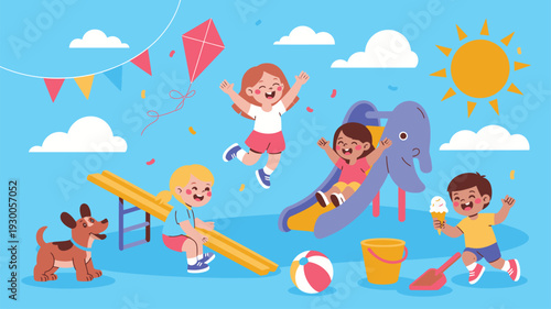 Kids playing summer outdoor activities