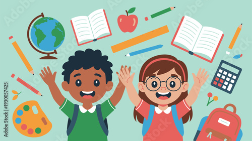 School children learning supplies