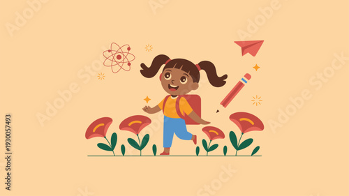 Schoolgirl education journey illustration