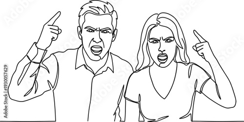 Man Woman Rudely Arguing With Each Other One Line Drawing